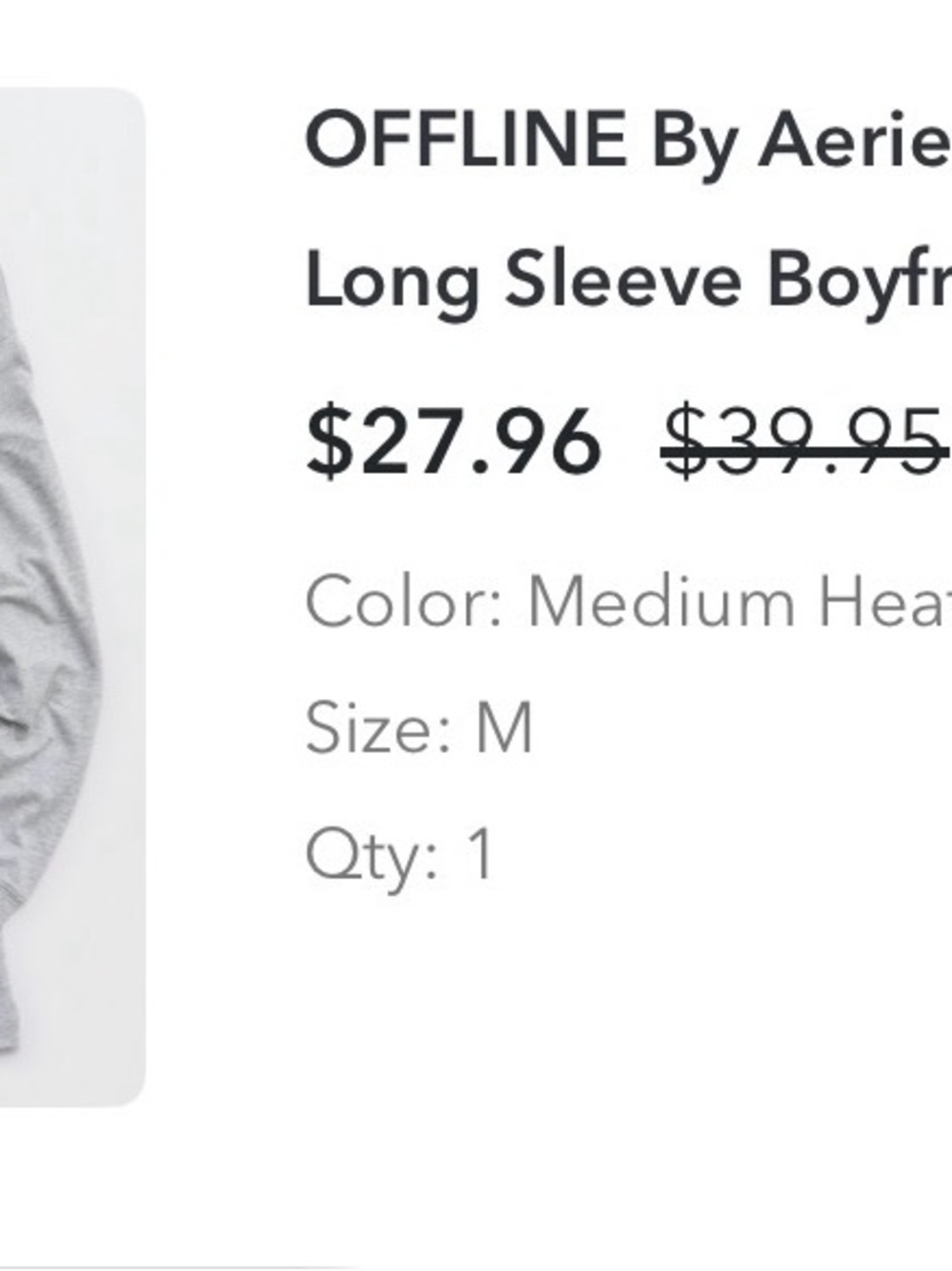Aerie OFFLINE Long Sleeve Boyfriend Tee - Medium Heather Gray